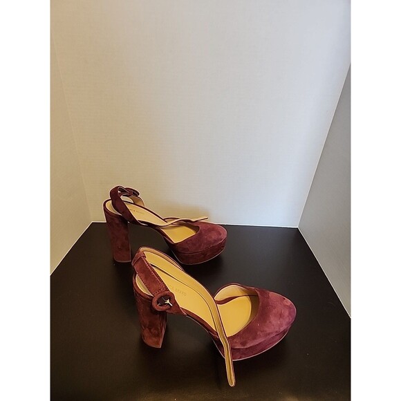 Veronica Beard Women Magda Platform Ankle Strap Pump Size 8.5 M Red Merlot Suede - Picture 5 of 8